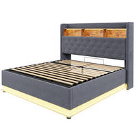 POLSTERBETT 160x200 cm Grau mit LED-Beleuchtung, USB-Anschluss und hydraulischem Stauraum - Grau, Textil (160/200cm) - IVMEU