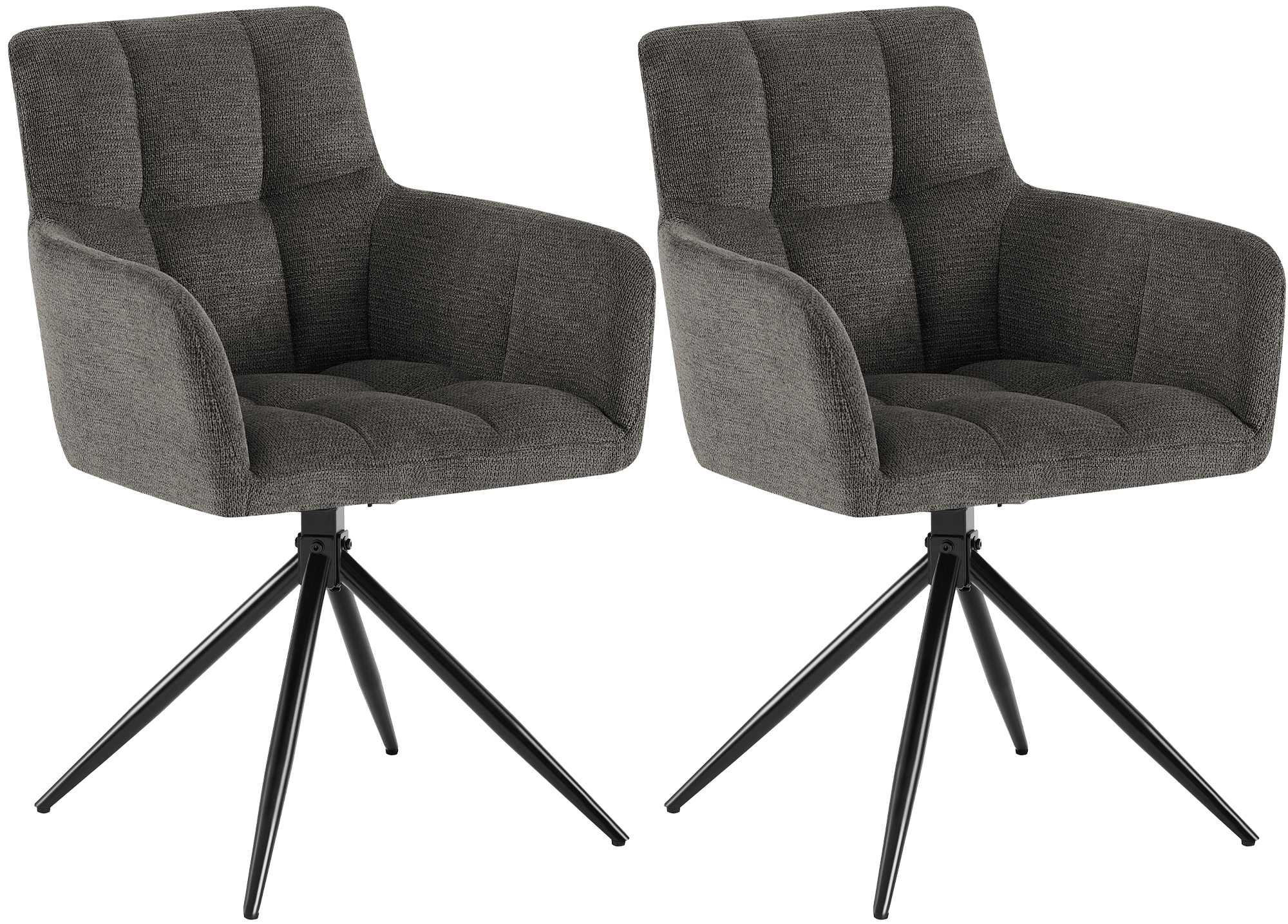 ARMLEHNENSTUHL 2er Set Stoff Dunkelgrau - Dunkelgrau/Schwarz, Textil/Metall (59/87/59cm) - CLP