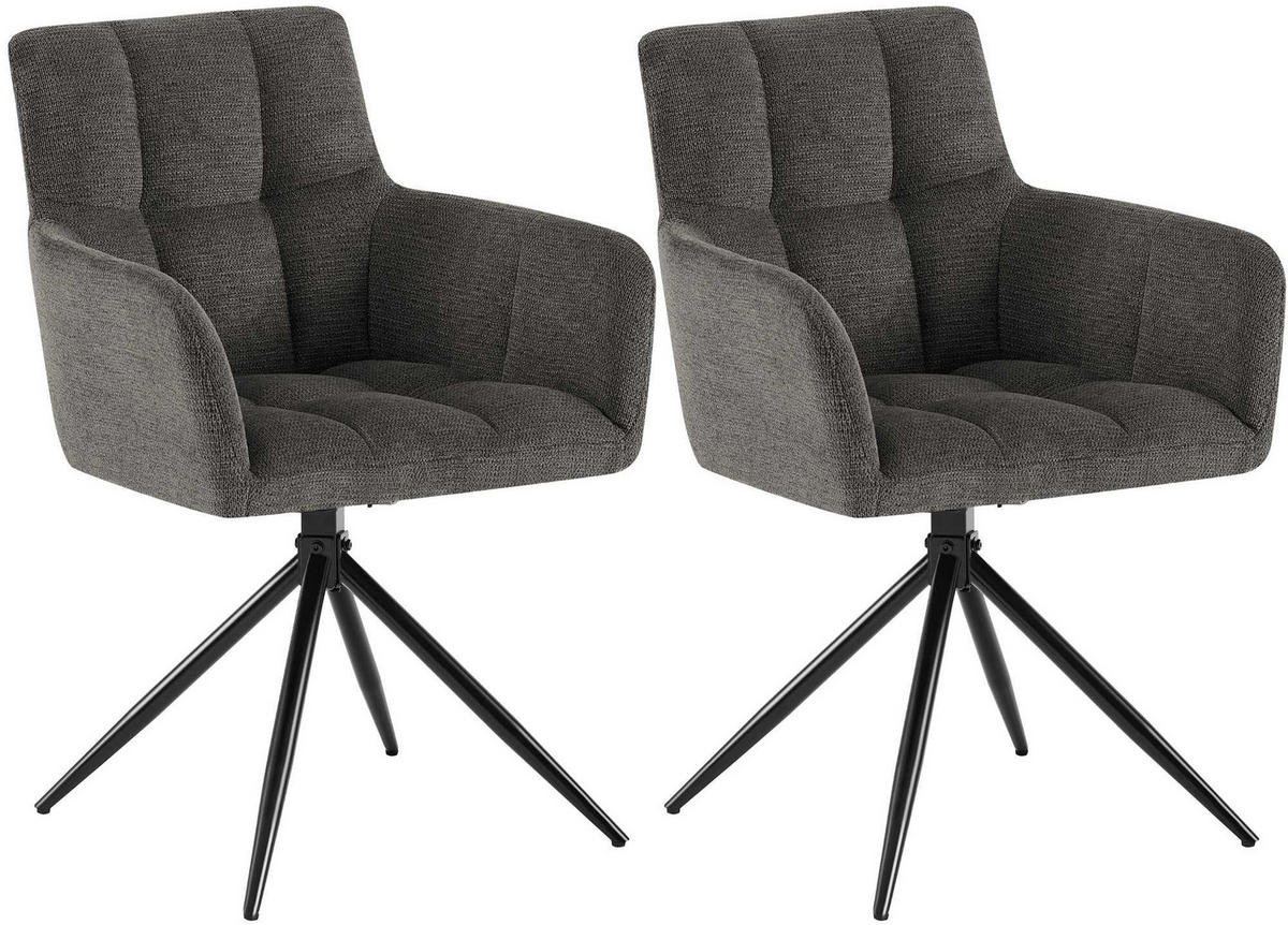 ARMLEHNENSTUHL 2er Set Stoff Dunkelgrau - Dunkelgrau/Schwarz, Textil/Metall (59/87/59cm) - CLP