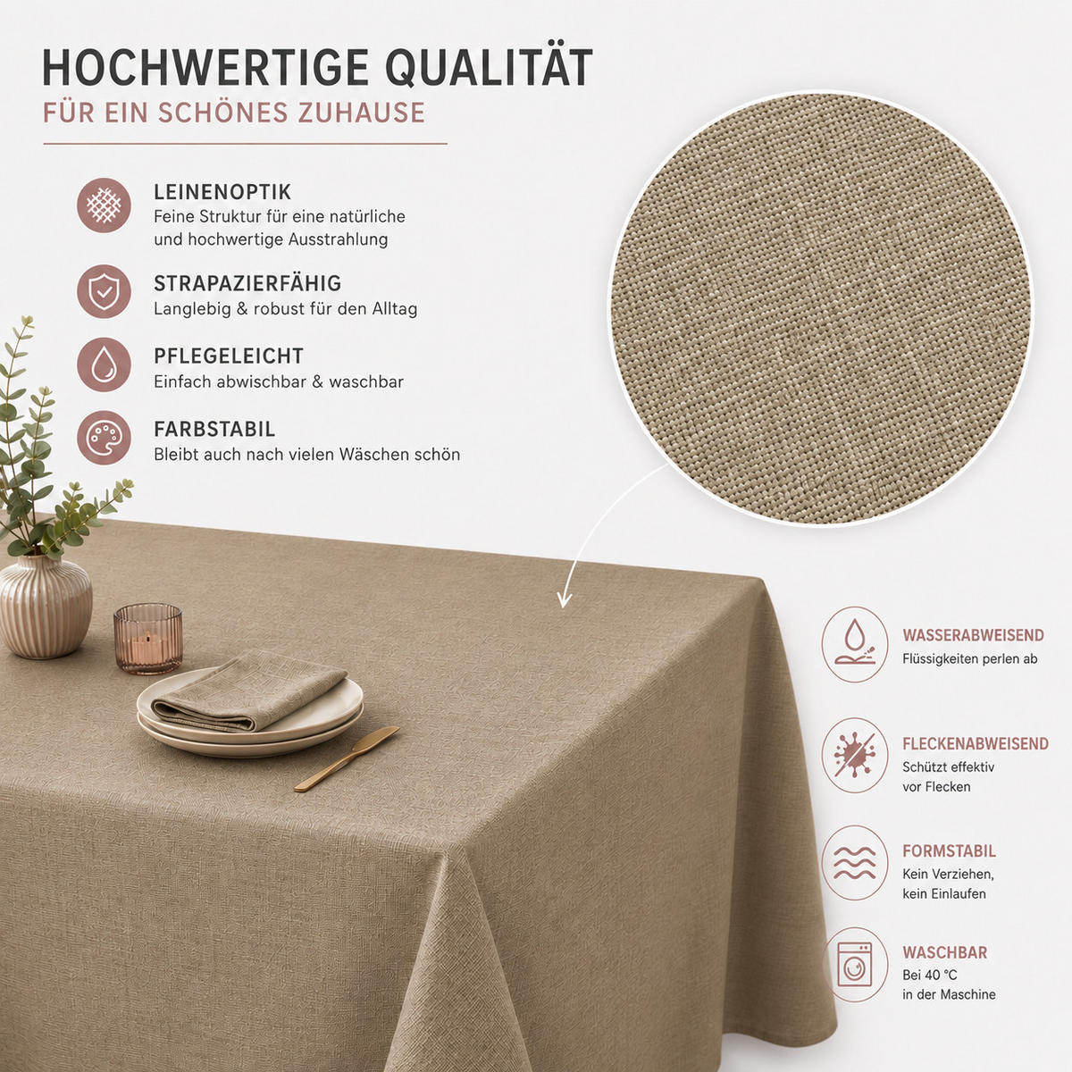 TISCHDECKE Leinenoptik 90/90 cm eckig beige natur - Naturfarben, Kunststoff (90/90cm) - TiborTex