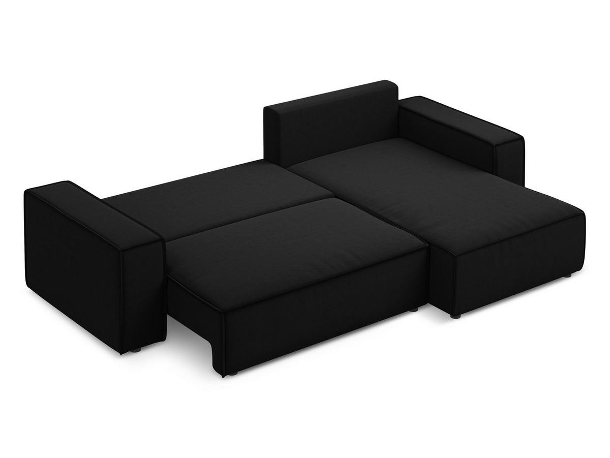 ECKSOFA mit Schlaffunktion Samt Stoff Schwarz - Schwarz, Kunststoff/Textil (290/185cm) - Makamii
