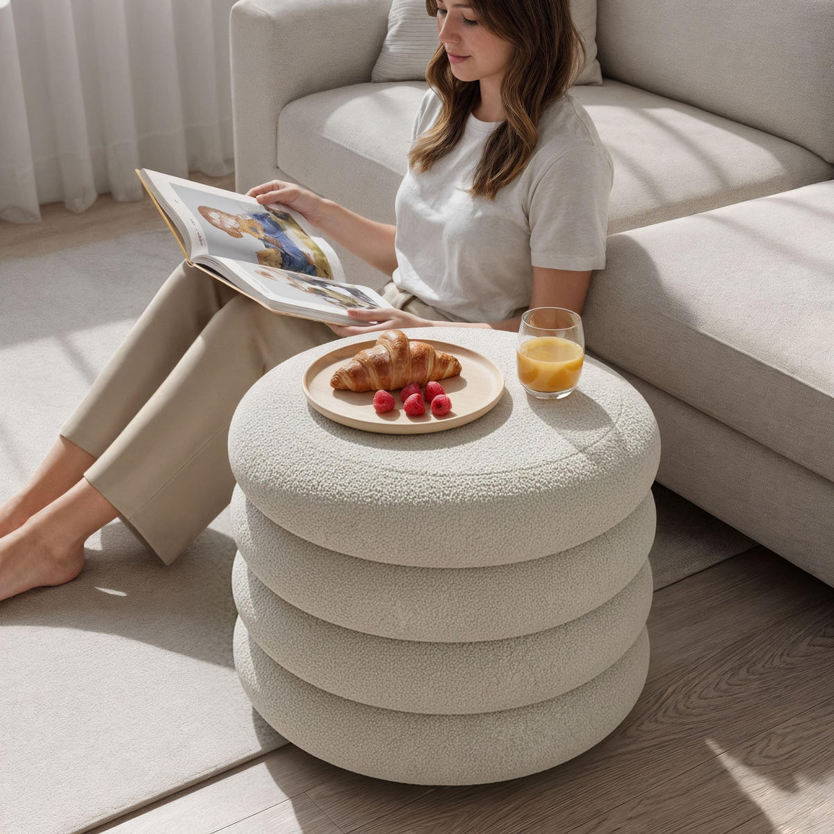 PRESVUČENI POUF s pohranom, bijeli - bijela, tekstil (55/45/55cm) - RAUMHIRSCH FURNITURE