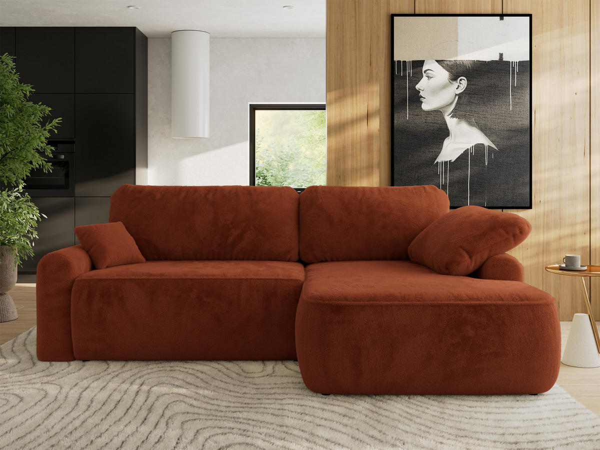 ECKSCHLAFSOFA CUBO L Orange Plüsch - rechts - Schwarz/Orange, Kunststoff/Textil (187/273cm) - MKS