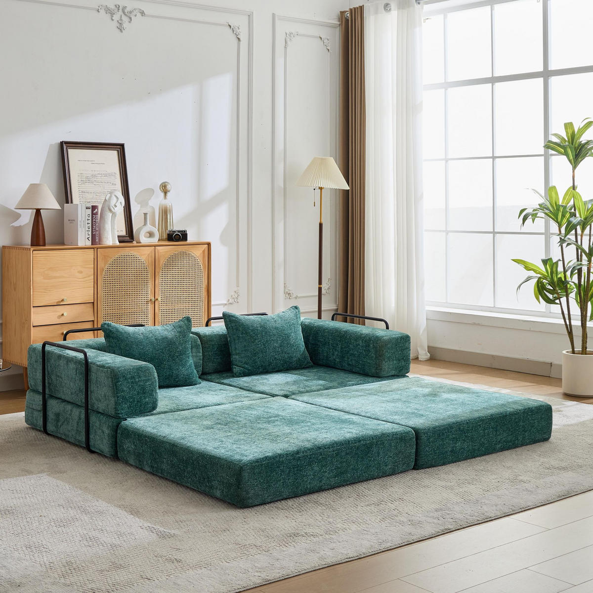 SCHLAFSOFA 2-in-1 faltbar mit Formrahmen, DE-42526, Dunkelgrün - Dunkelgrün, Textil (200/63/100cm) - ComfortXL