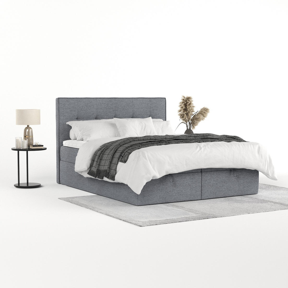 BOXBETT Tivra 200/200 cm Grau im Neve Stoff - Schwarz/Grau, Holz/Holzwerkstoff (200/200cm) - AltaBeds