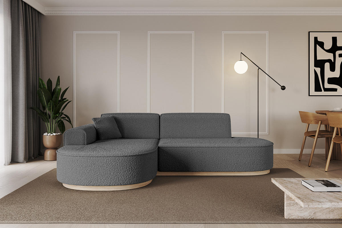 ECKSOFA Ottomane Links MARI-L1-v1 - 243x171x83 cm Grau Bouclé - Grau, Holzwerkstoff/Textil (243/171cm) - ALTDECOR
