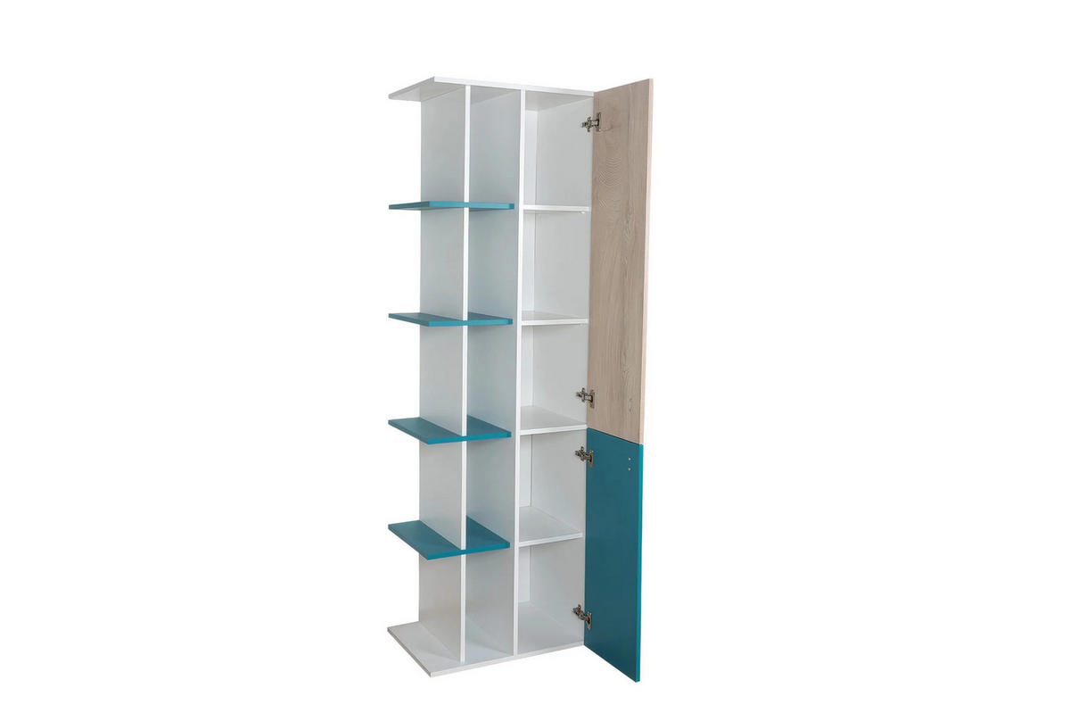 REGALKOMBINATION Spuki in Weiß, Eiche & Meerblau – Standregal - Weiß, Holzwerkstoff (80/200/120cm)