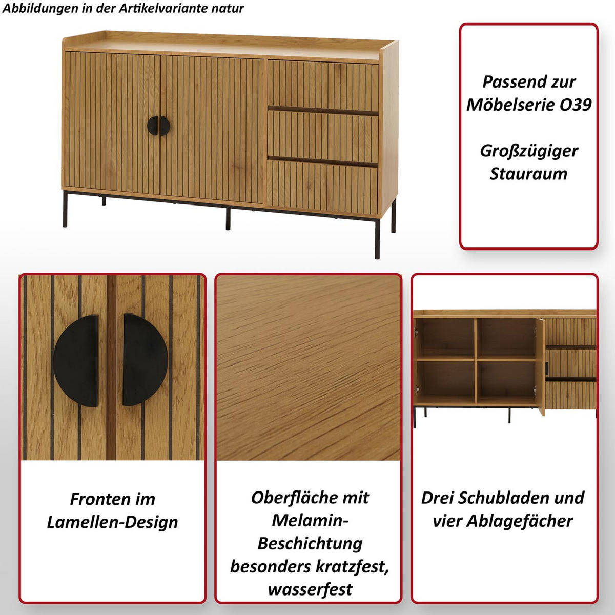 SIDEBOARD Čierna - čierna, drevo (130/80/42cm) - MCW