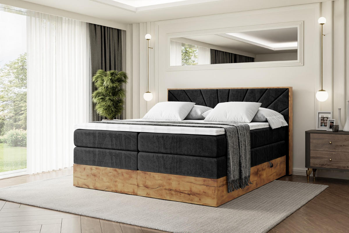 BOXSPRINGBETT mit Matratze H3|H4 und Lattenrost - LOLLI6 KING-160x200 - Schwarz Casablanca - Schwarz, Holzwerkstoff (160/200cm) - ALTDECOR
