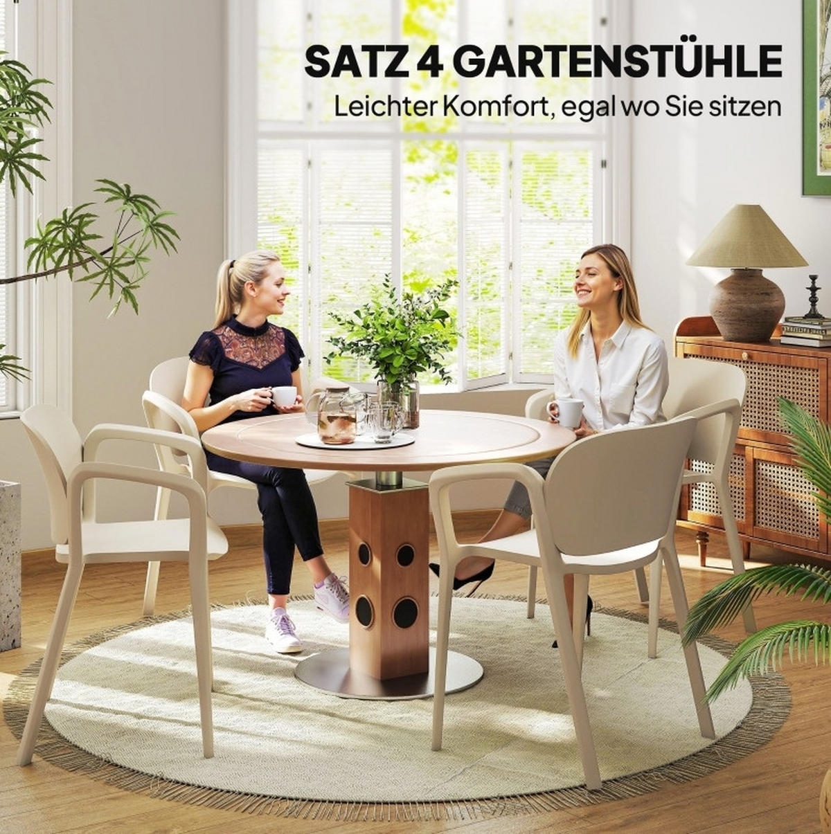 ZAHRADNÍ židle 60/56/75 cm bílá z plastu stohovatelná sada 4 ks s područkami - bílá, plast (56/75/60cm) - OKWISH