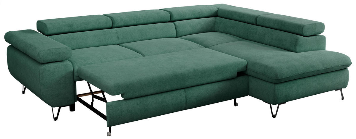 ECKSOFA PEDRO L Grün Struktur - Rechts Seite - Schwarz/Grün, Textil/Metall (273/208cm) - MKS