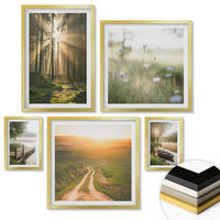 WANDBILDER 5er Set - 50x50 cm & 20x30 cm & 40x60 cm Goldrahmen - Gemalte Zitruslandschaften - Goldfarben, Kunststoff (40/60cm) - ArtPrintCave