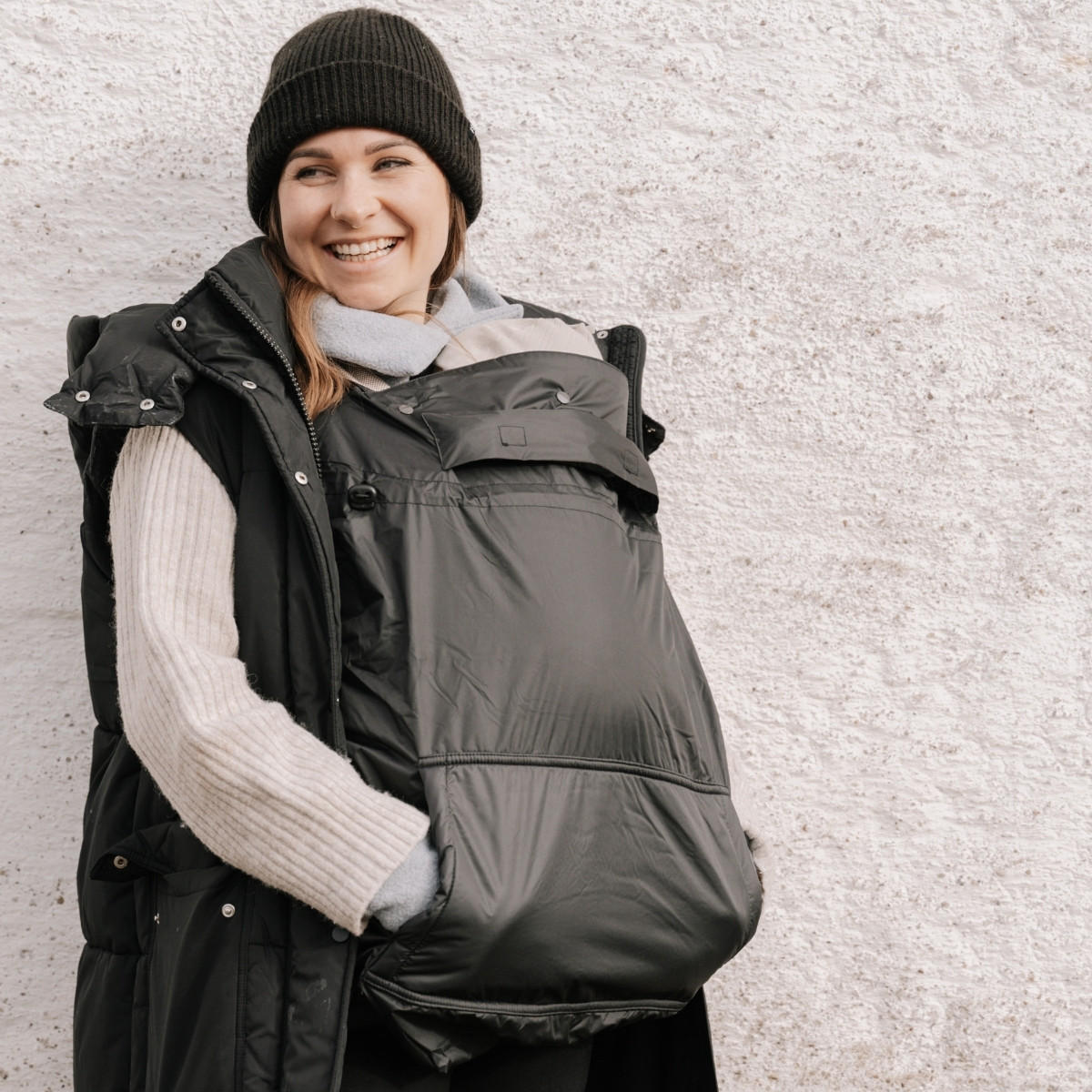 TRAGECOVER Fleece-Cover 3-in-1 mit Regenschutz, Schalkragen & Stulpen - Grau, Textil (1/0.5/30cm) - Hoppediz