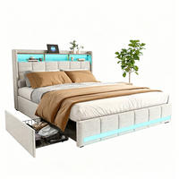 DOPPELBETT,POLSTERBETT 160x200 mit Schubladen und LED&Ladefunktion,Beige - Beige, Holz/Textil (160/200cm) - PARAFTA HOME