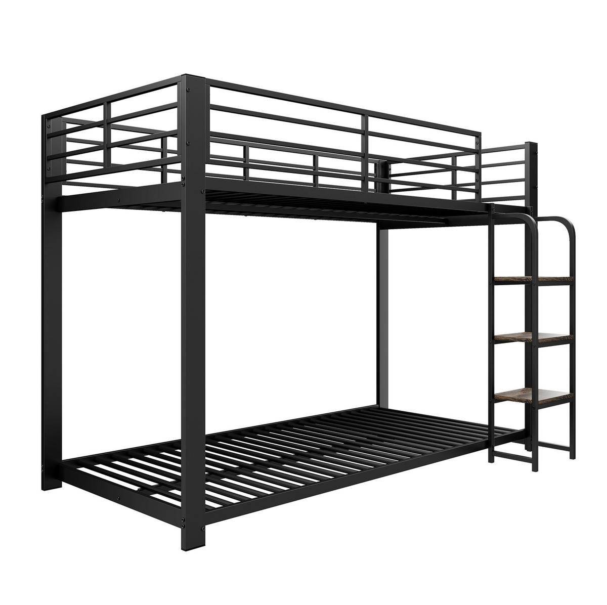 ETAGENBETT 90/200 cm aus Metall in Schwarz mit breiten Holzstufen - Schwarz, Metall (90/200cm) - Modenvie