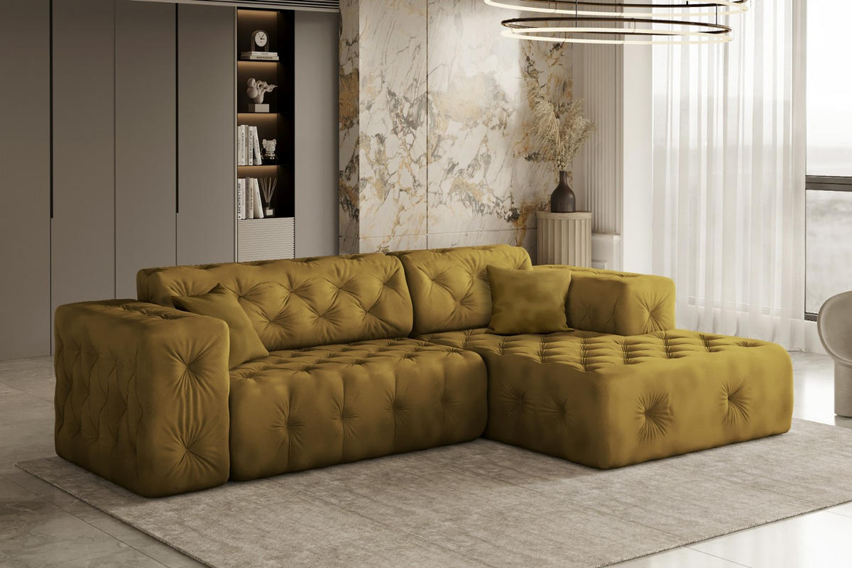 ECKSOFA L-Form Gesteppt LUX Stoff Whisper Rechts Golden - Goldfarben, Holz/Kunststoff (266/165cm) - Kaiser Möbel