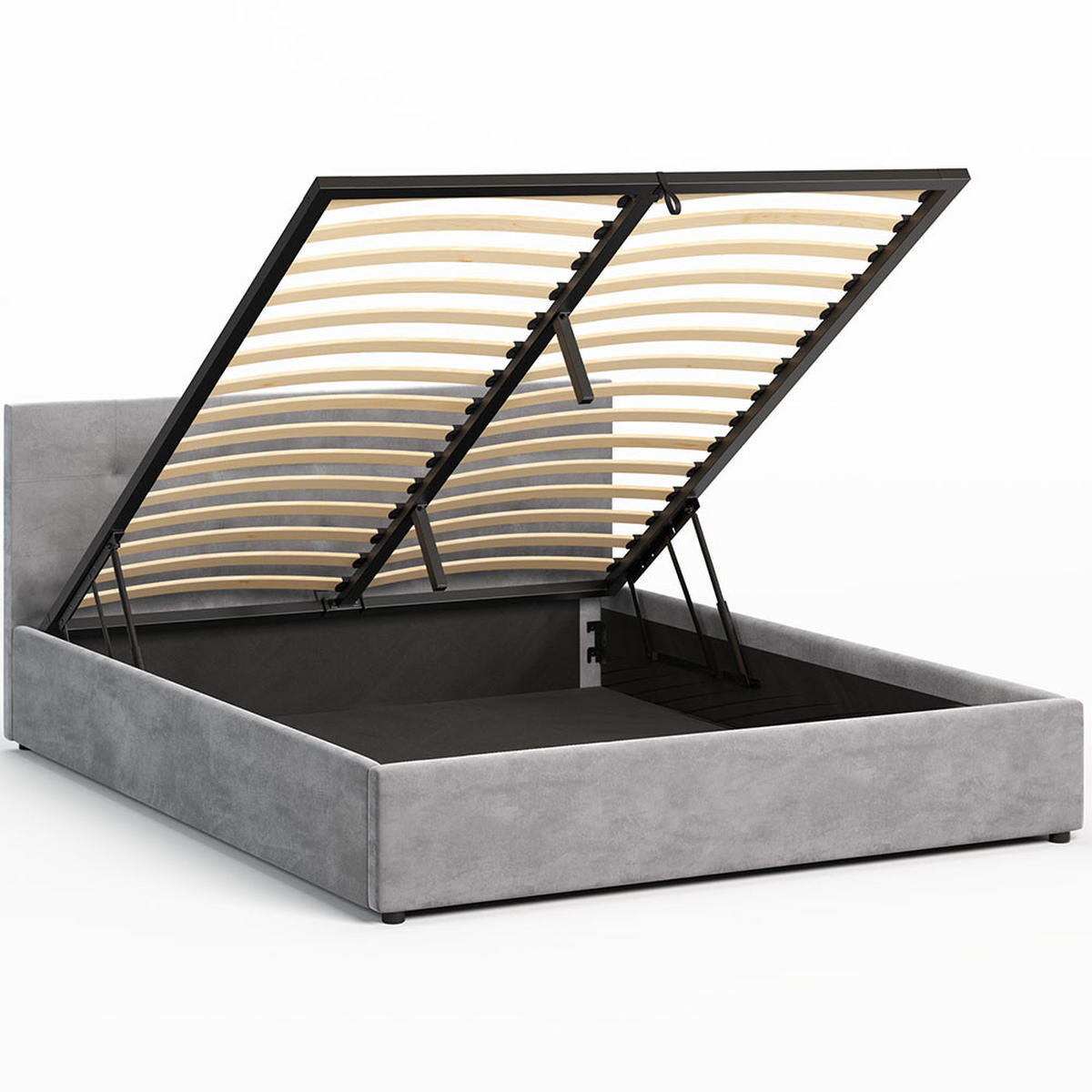 POLSTERBETT 140×200 mit Bettkasten und Lattenrost Mira HLR-22 Grau Velours - Grau, Holz (140/200cm) - Jana