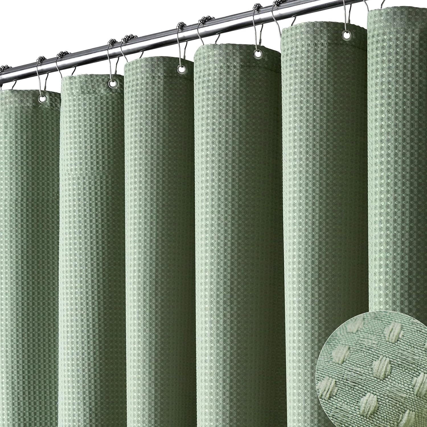 DUSCHVORHANG Grün Waffelstruktur Polyester langlebig schimmelresistent waschbar mit Haken Luxus modern - Grün, Textil (183/183cm) - MCBOSON