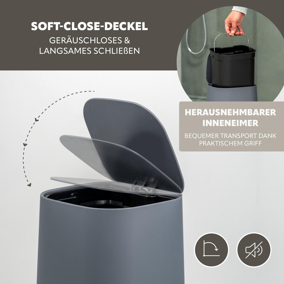 BAD-ACCESSOIRES-SET VALONA 2tlg., grau, Kunststoff - Grau, Kunststoff (21/25.5/21cm) - eluno