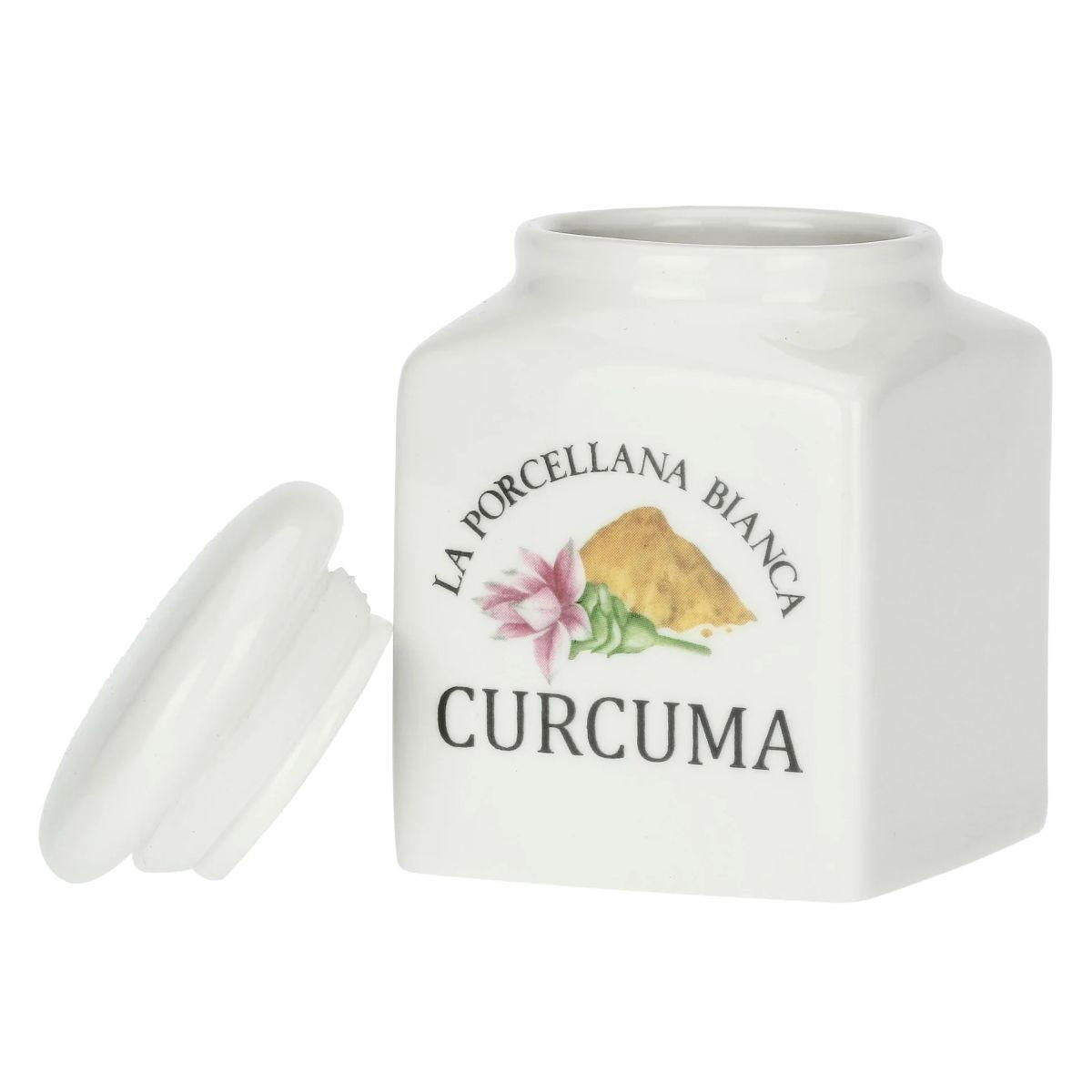 GEWÜRZDOSEN-SET 4-teilig Curcuma, Zafferano, Pepe Nero und Pinoli - 0,175 l - Multicolor, Keramik - La Porcellana Bianca