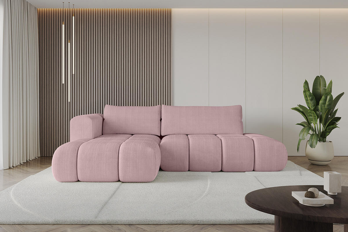 ECKSOFA Ottomane Links CLOUD-L 289x180x40 Rosa Cord - Rosa, Holzwerkstoff/Kunststoff (180/289cm) - ALTDECOR