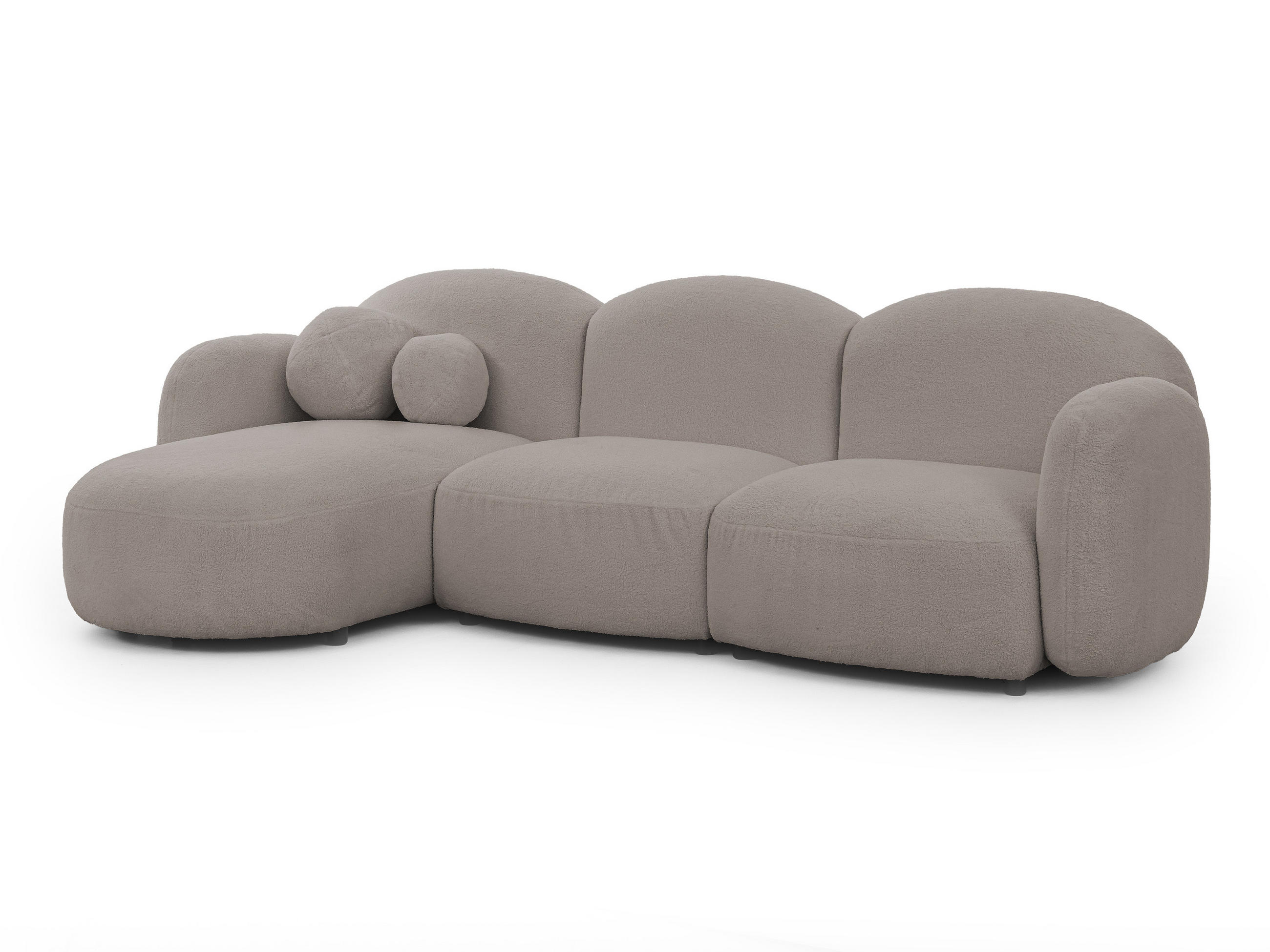 ECKSOFA Nuvola mit abgerundetem Design Hellgrau Bouclé-Stoff - Ottomane Links - Hellgrau/Schwarz, Holz/Kunststoff (268/146cm) - S-Style Möbel