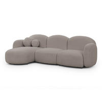 ECKSOFA Nuvola mit abgerundetem Design Hellgrau Bouclé-Stoff - Ottomane Links - Hellgrau/Schwarz, Holz/Kunststoff (268/146cm) - S-Style Möbel