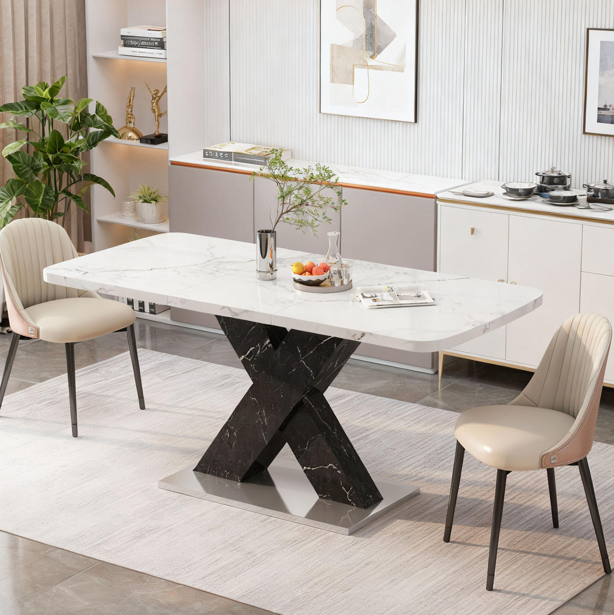 ESSTISCH ausziehbar 120-160 x 80 cm MDF Weiß/Schwarz - Weiß, Wellpappe (160/80/76.5cm) - Meubliv
