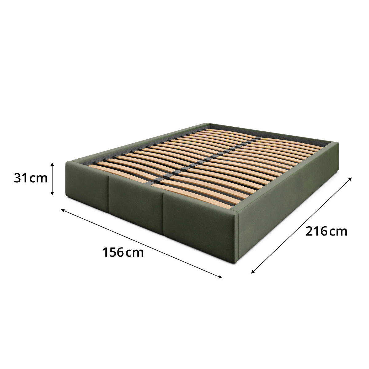 POLSTERBETT für Schlafzimmer Bett mit Stauraum Khaki 140x200cm - Olivgrün, Holzwerkstoff/Textil (160/200cm) - Muralo