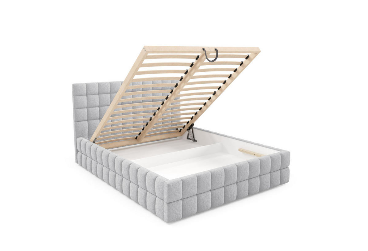 POLSTERBETT mit Stauraum 180x200 cm in Hellgrau - Hellgrau, Metall (180/200cm) - Home Collective