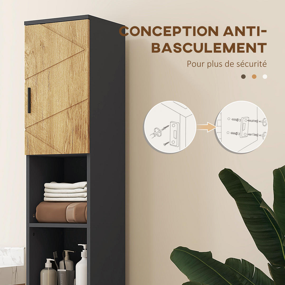 HOCHSCHRANK DE-12388 30/30/183 cm Dunkelgrau Eiche - Eichefarben, Holzwerkstoff (30/183/30cm) - ComfortXL