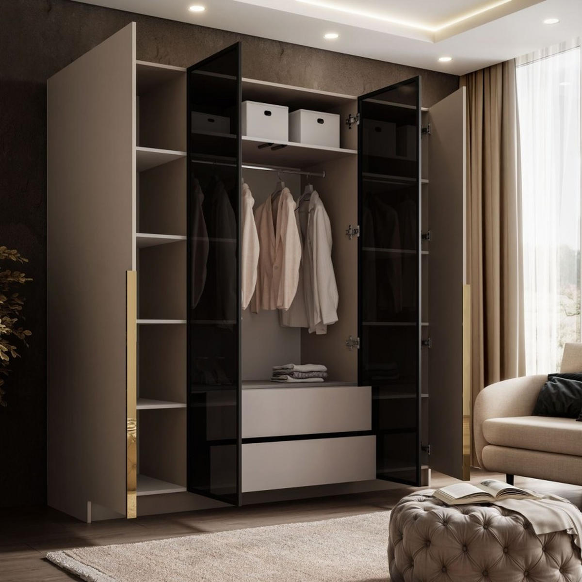 KLEIDERSCHRANK ATRIUM mit Glasfront - Kaschmir, Holzwerkstoff (200/210/57cm) - Lookway