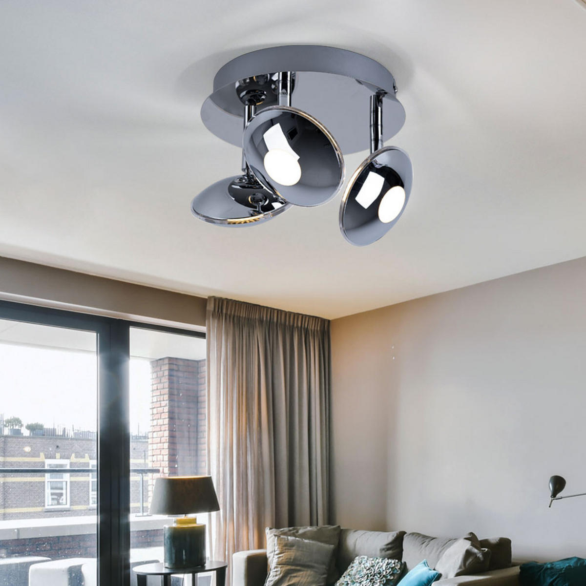 LED DECKENLEUCHTE Chrom Silber satiniert 3 Flammig - Silberfarben, Metall (20/20/15cm) - Globo Lighting