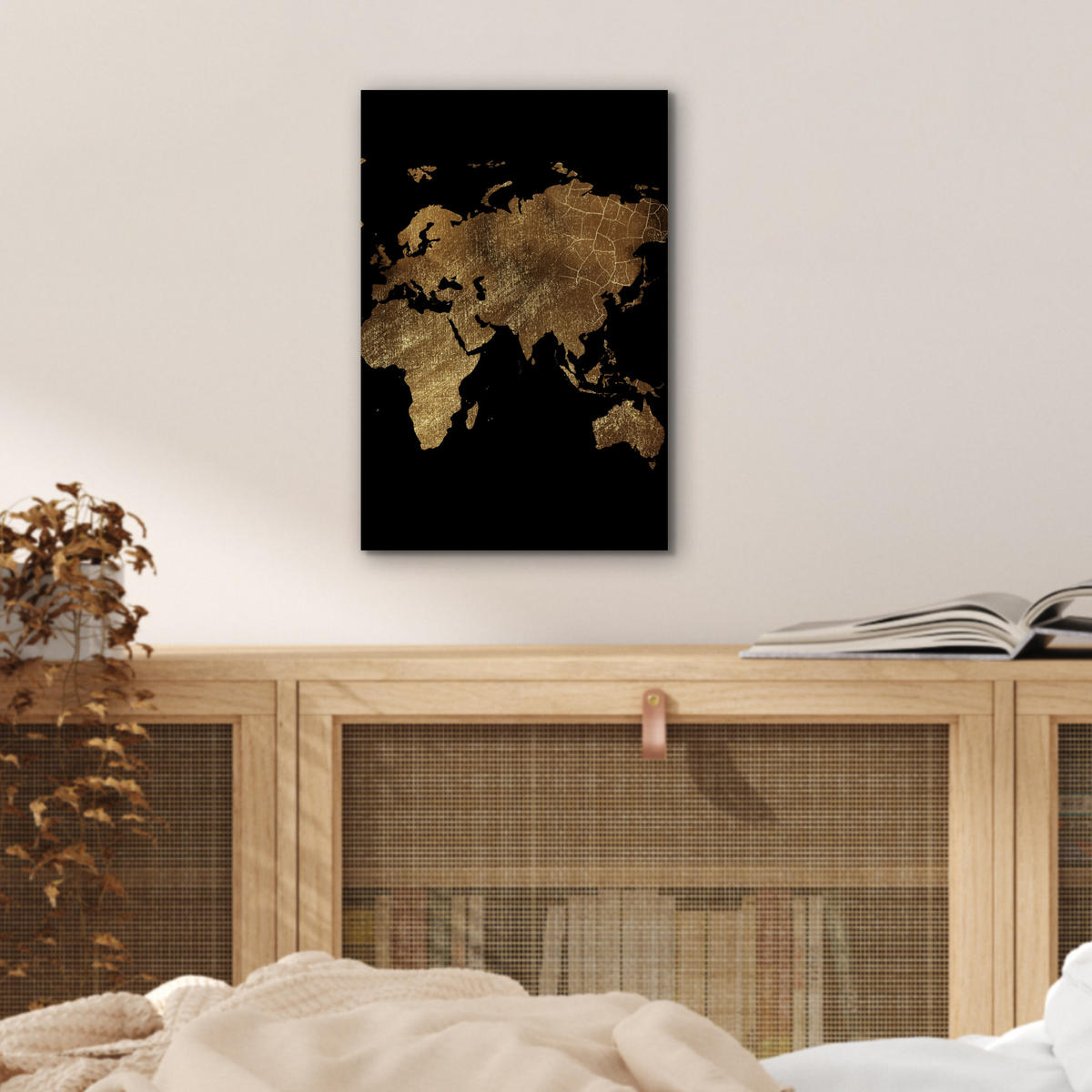 KOVOVÝ OBRAZ Mapa sveta - Zlato - Luxus - Zem - Čierna 20x30 cm - zlatá, kov (20/30cm) - MuchoWow