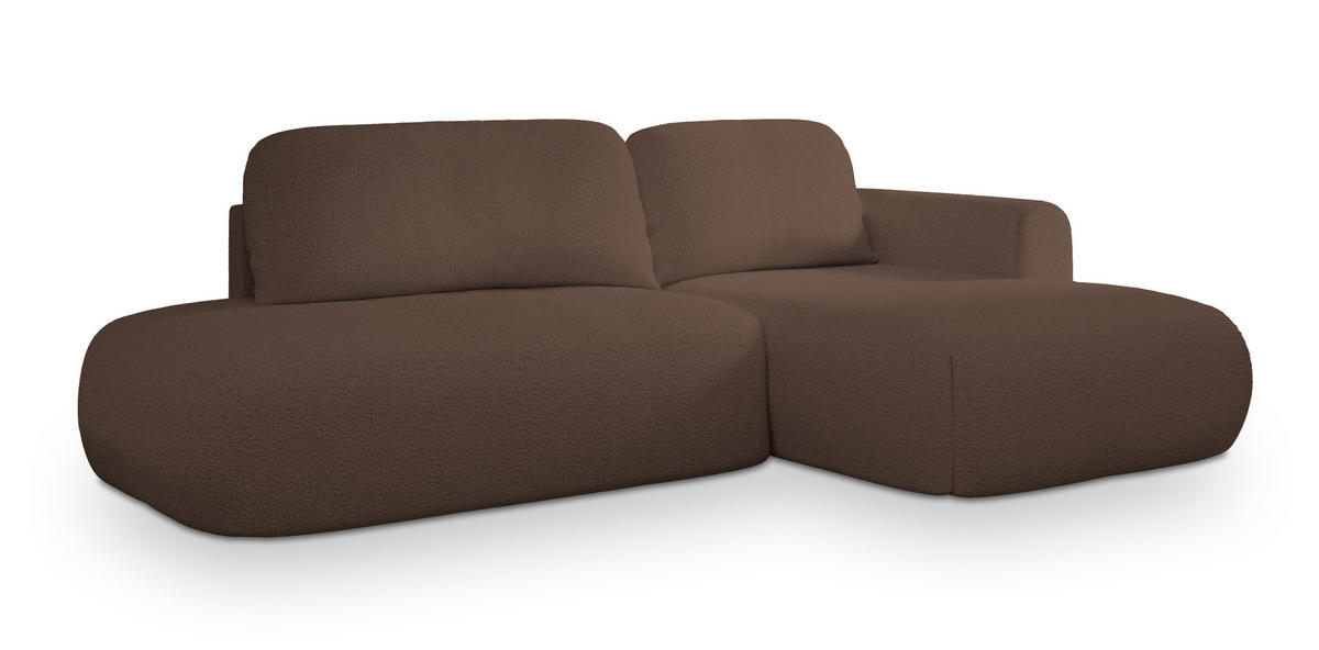 ECKSOFA NUVIRA R-S Braun Boucle-Stoff mit Schlaffunktion - Braun, Holz (274/165cm) - MASSENO