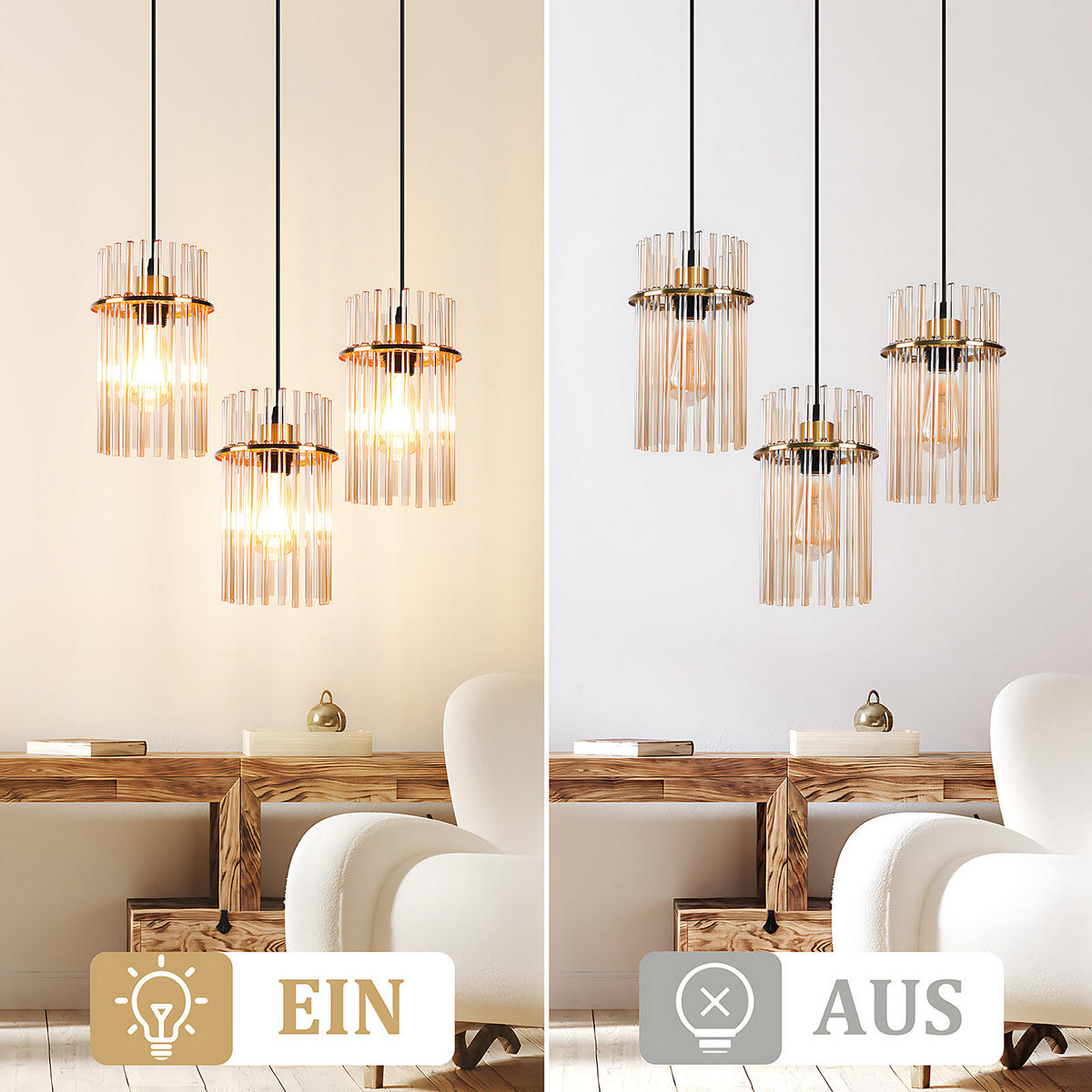 PENDELLEUCHTE Sage 25/25/150 cm - Goldfarben, Glas (25/25/150cm) - ZMH