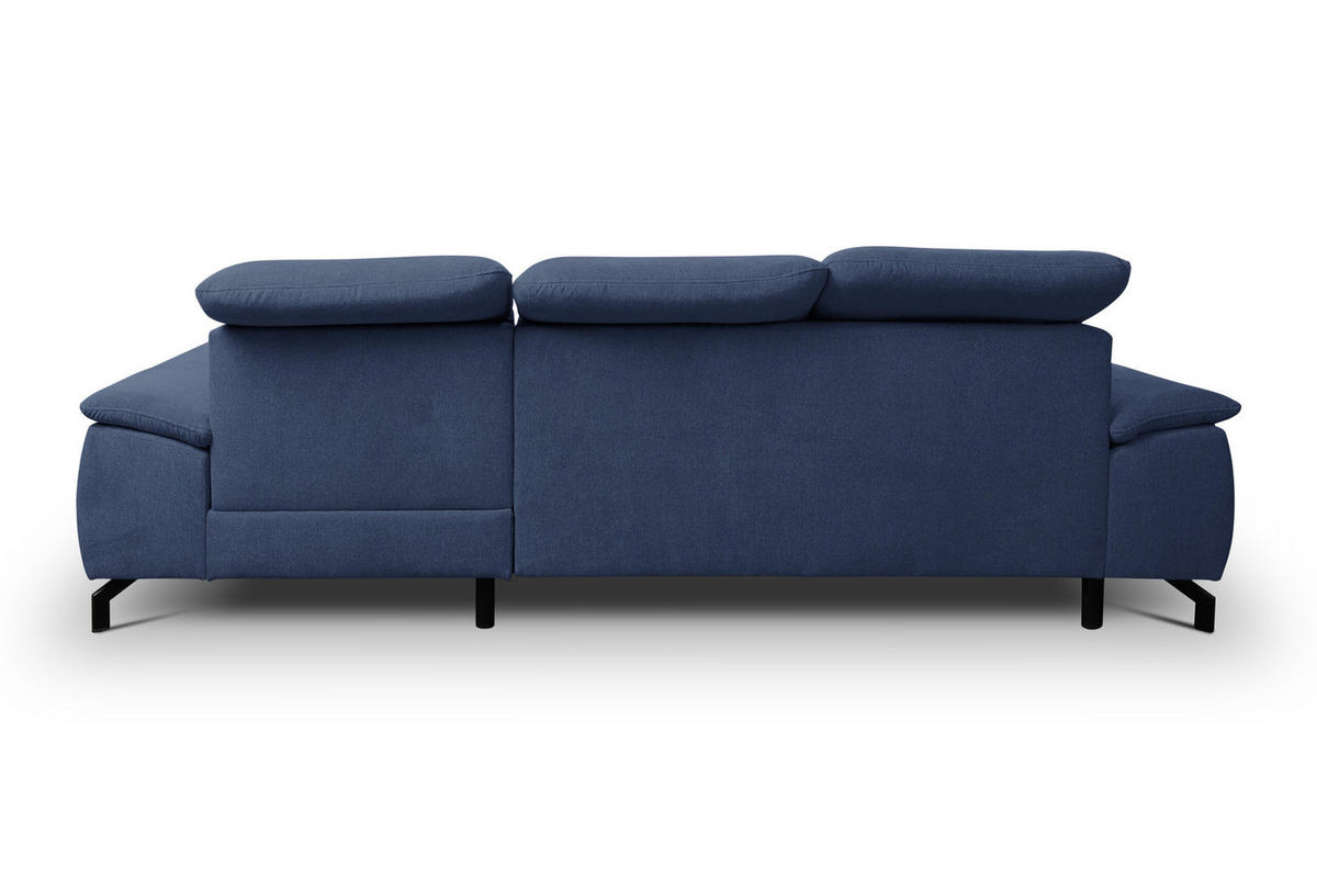 ECKSOFA MALIBU mit Schlaffunktion und Bettkasten, Farbe: Blau , Velourstoff, Ottomane Rechts - Blau, Textil (276/184cm) - VENASI MÖBEL