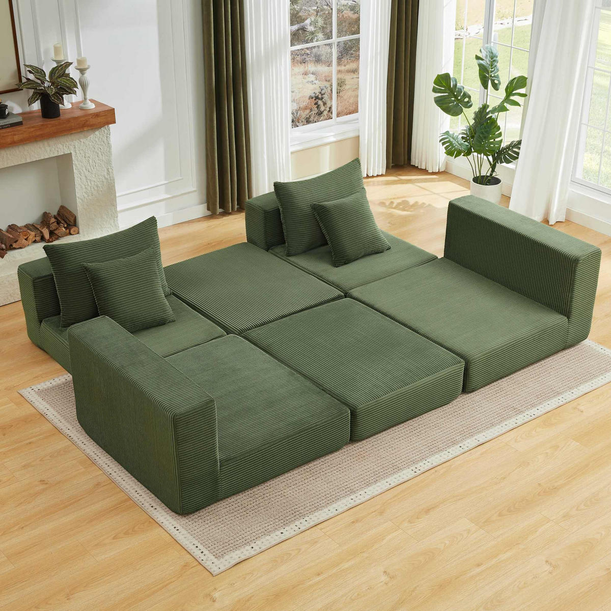 SOFA modulares Design Cord Grün - Grün, Kunststoff (96/259.5cm) - Meubliv