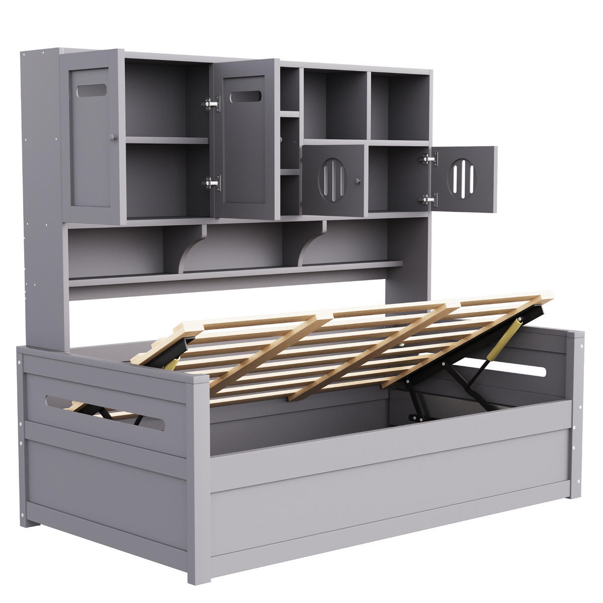 BETT 90/200 cm Grau aus Holz mit hydraulischem Stauraum - Grau, Holz (90/200cm) - OKMYHOME