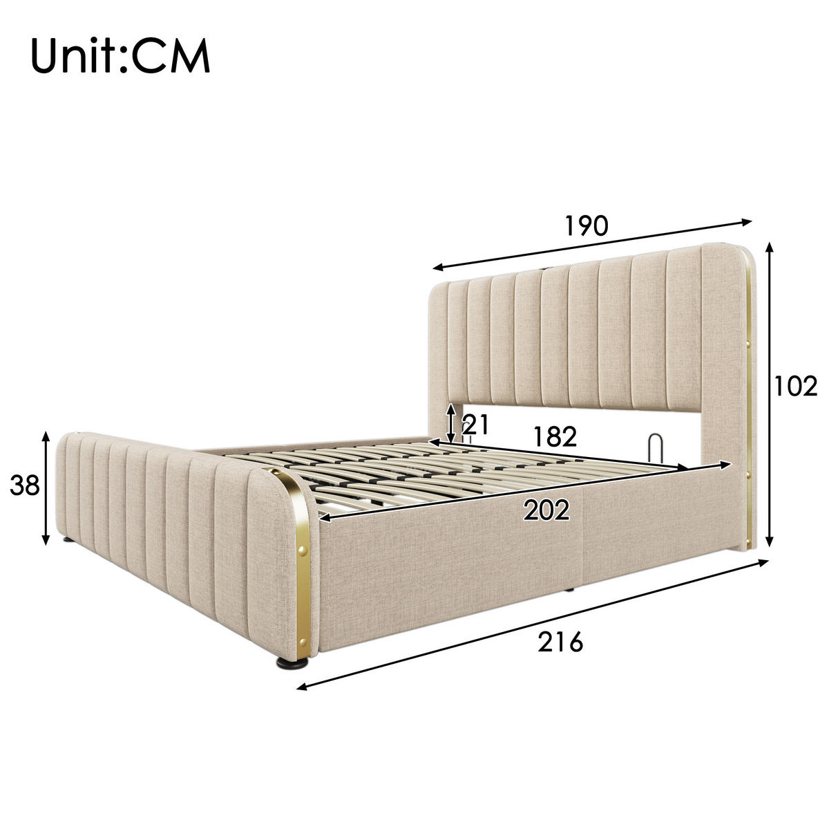 ČALOUNĚNÁ postel 180/200 cm béžová z lnu s USB-C nabíjením a úložným prostorem - béžová, textil (180/200cm) - OKWISH