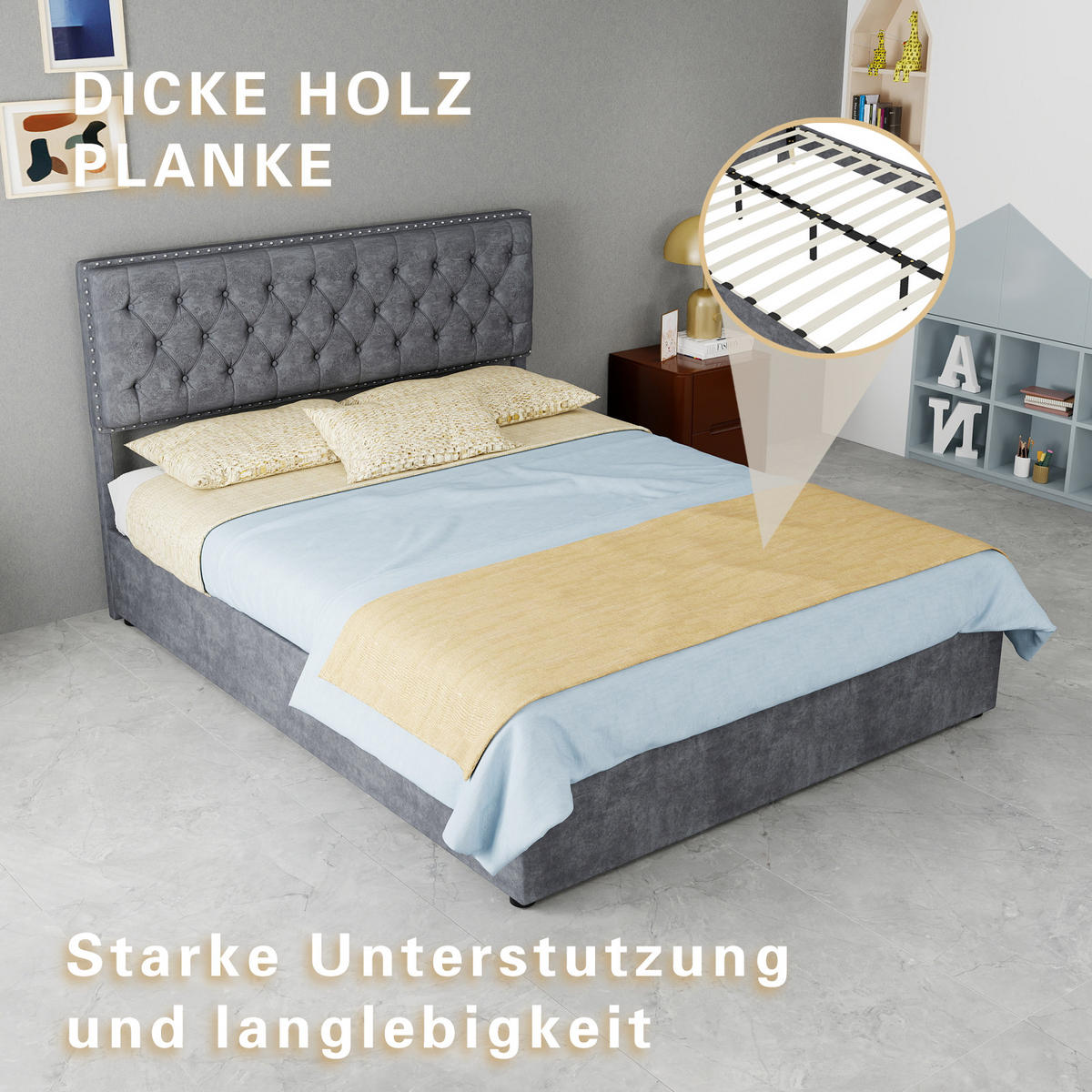 POLSTERBETT 140/200 cm in Grau mit Stauraum Stoff im Modernen Design - Grau, Holzwerkstoff/Textil (140/200cm) - STILVORA
