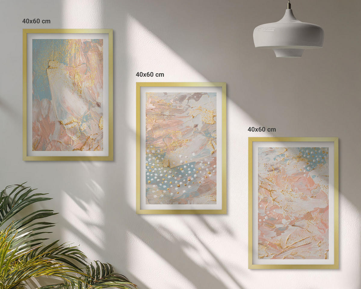 WANDBILDER 3er Set - 40x60 cm Goldrahmen - Abstrakte Pastellmuster - Goldfarben, Kunststoff (40/60cm) - ArtPrintCave
