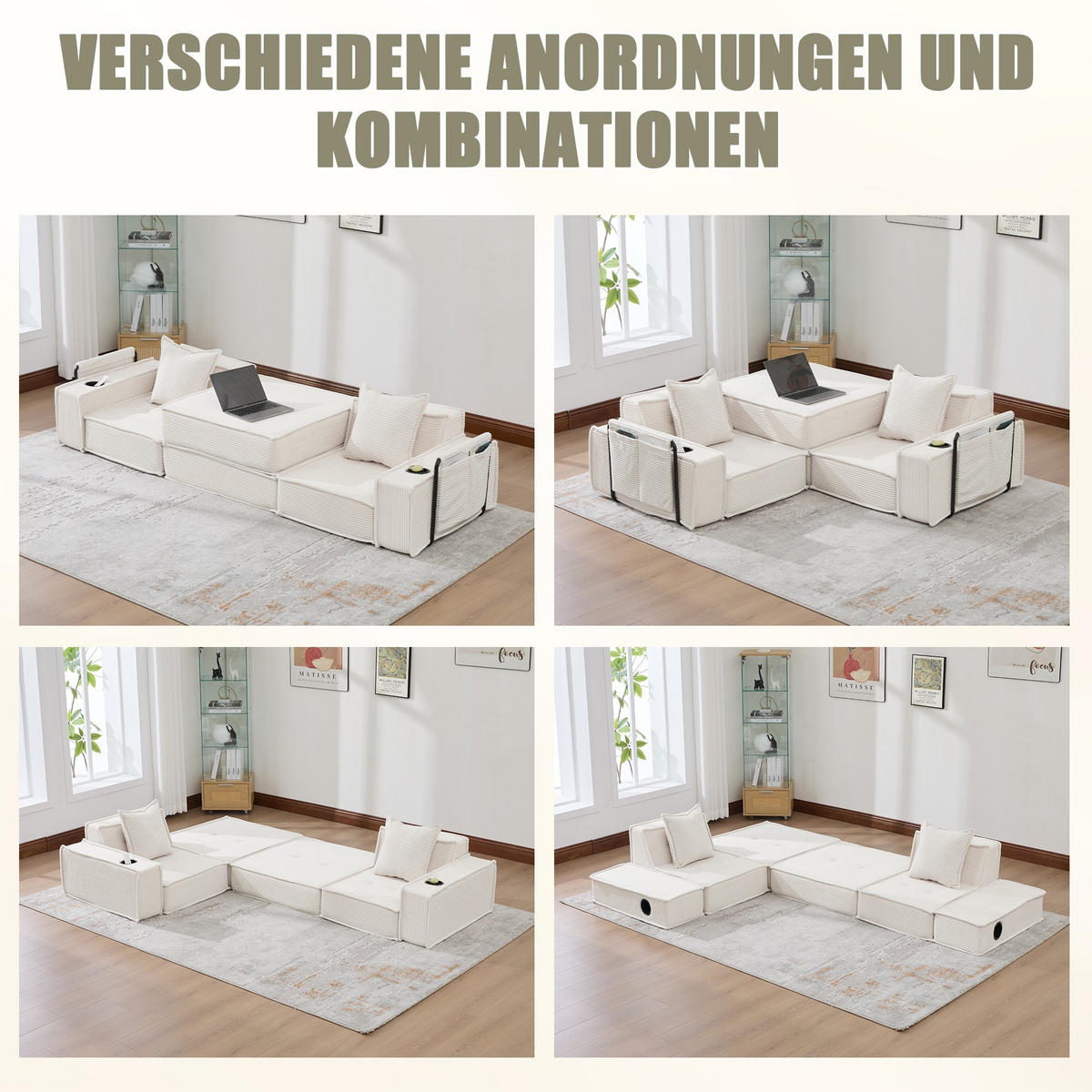 SCHLAFSOFA Zweisitzer mit Schlaffunktion,ausziehbar,Modulares Design,Cord,Beige - Beige, Textil (162/42/54cm) - LVHOM