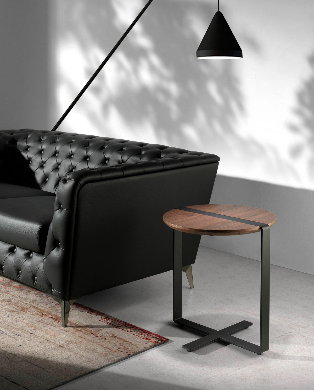 ECKTISCH Runder Nussbaum und schwarzer Stahl Ø50/52 cm - Nussbaumfarben/Walnussfarben, Holz/Holzwerkstoff (50/50/52cm) - ANGEL CERDA