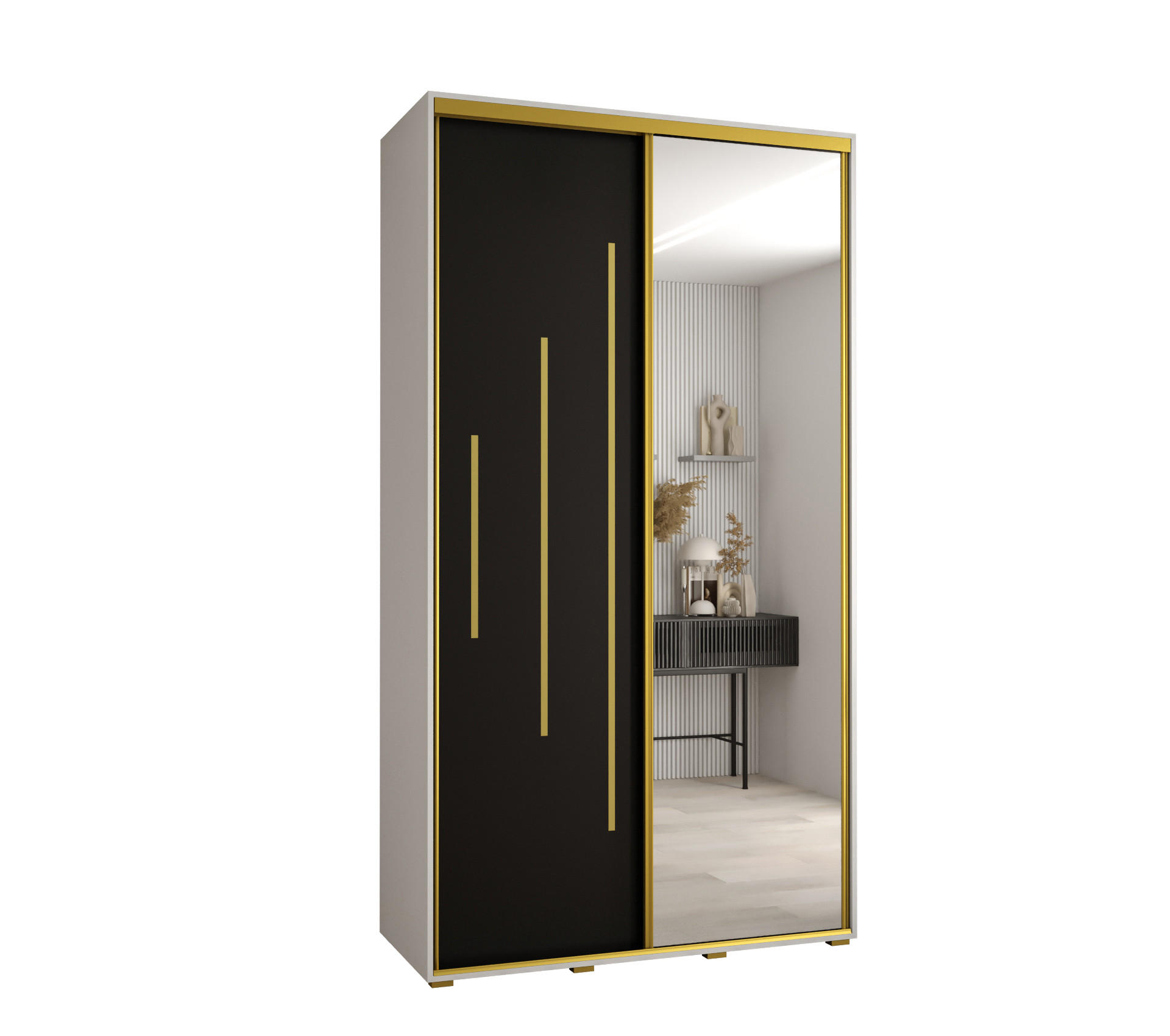 Abiks Möbel Schwebetürenschrank Weiß, Schwarz, Gold 140x235x45 cm