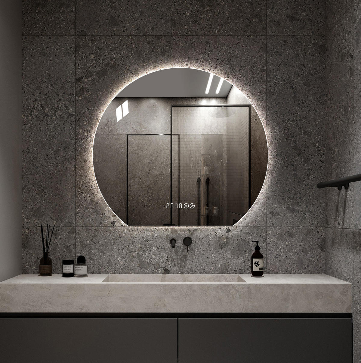 WANDSPIEGEL 72/3/80 cm silber aus Glas und Metall mit LED, Antibeschlag und Dimmfunktion - Silberfarben, Holzwerkstoff (2.5/80/72cm) - OKWISH
