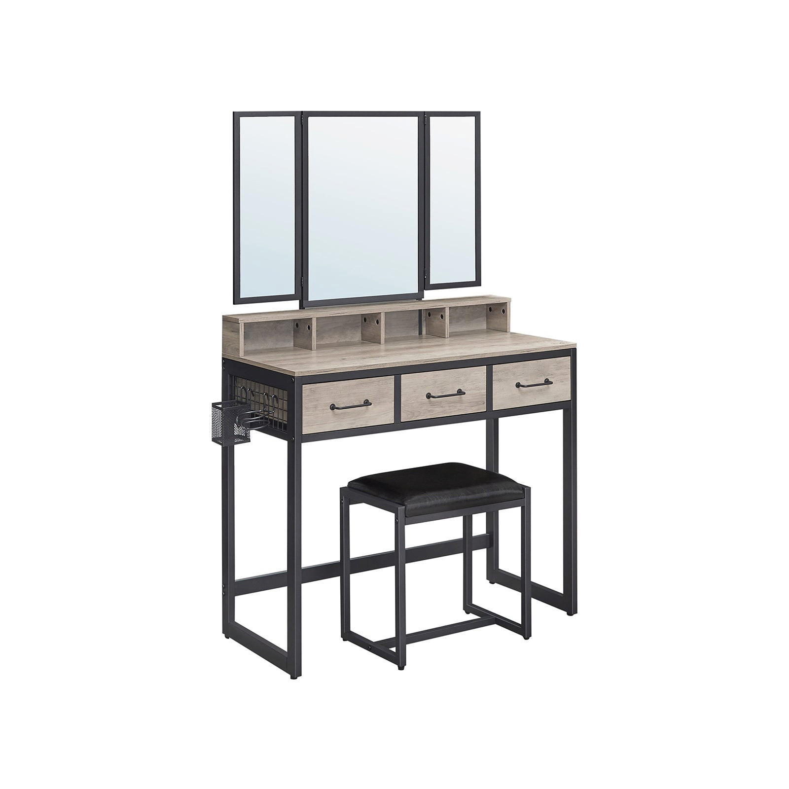 SCHMINKTISCH MIT HOCKER - Schwarz, Holzwerkstoff (40/141/90cm) - Hansiro