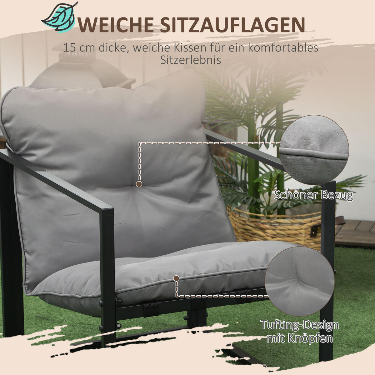 GARTENMÖBEL-SET, Stahl, Grau+Schwarz - Multicolor, Metall - Outsunny