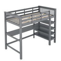 HOCHBETT 90/200 cm DE-04406, mit Schreibtisch und Ablagefächern in Grau - Grau, Holz/Holzwerkstoff (90/200cm) - ComfortXL