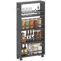 MULTIFUNKTIONSREGAL DE-08511 mit Rollen und 4 Fächern Schwarz - Schwarz, Metall (15/91/45cm) - ComfortXL
